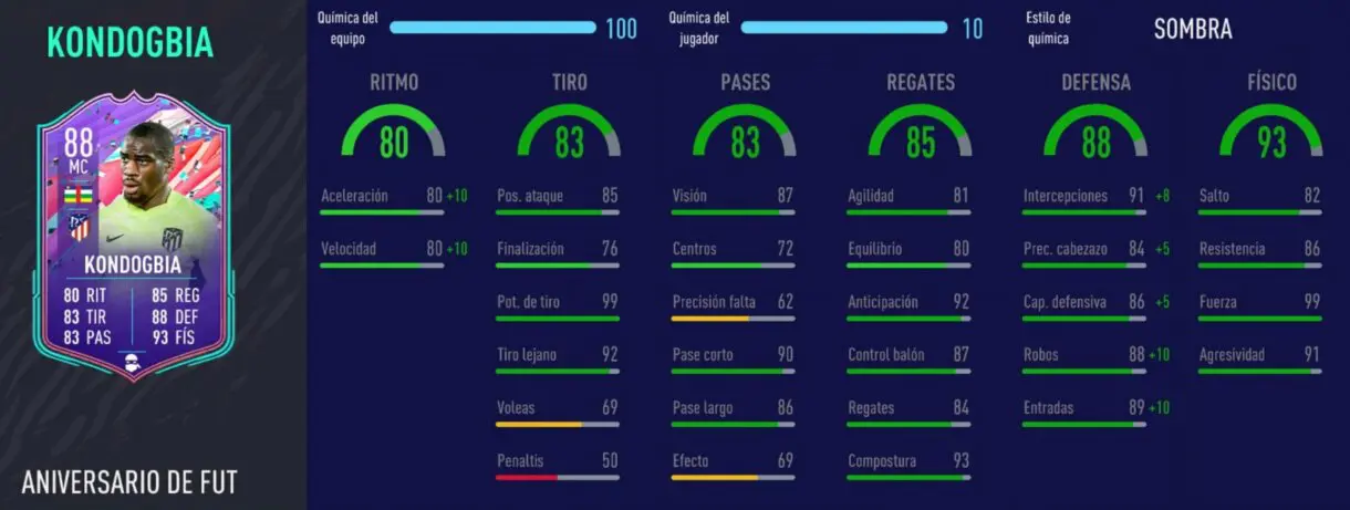 Stats in game de Kondogbia FUT Birthday FIFA 21 Ultimate Team