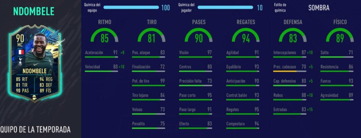 FIFA 21: los mejores mediocentros completos y ofensivos, de precio razonable, para LaLiga y Premier League Ultimate Team stats in game de Ndombélé TOTS