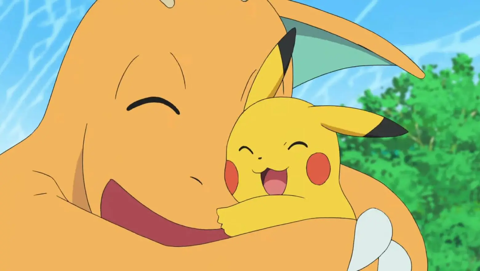 Pokemon abrazo Pikachu Dragonite