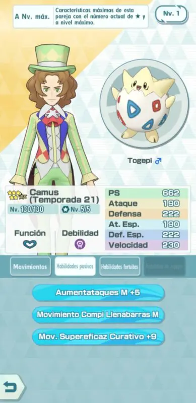 Pokemon Masters EX Camus y Togepi habilidades