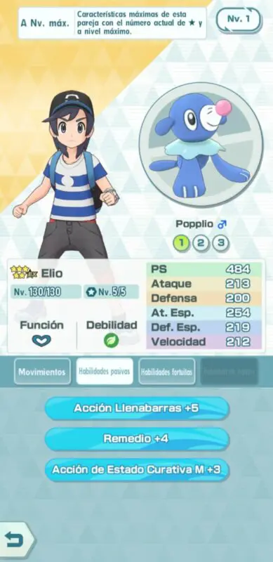 Pokemon Masters EX Elio y Popplio habilidades