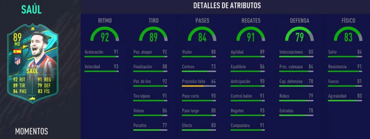 Stats in game de Saúl Moments. FIFA 21 Ultimate Team