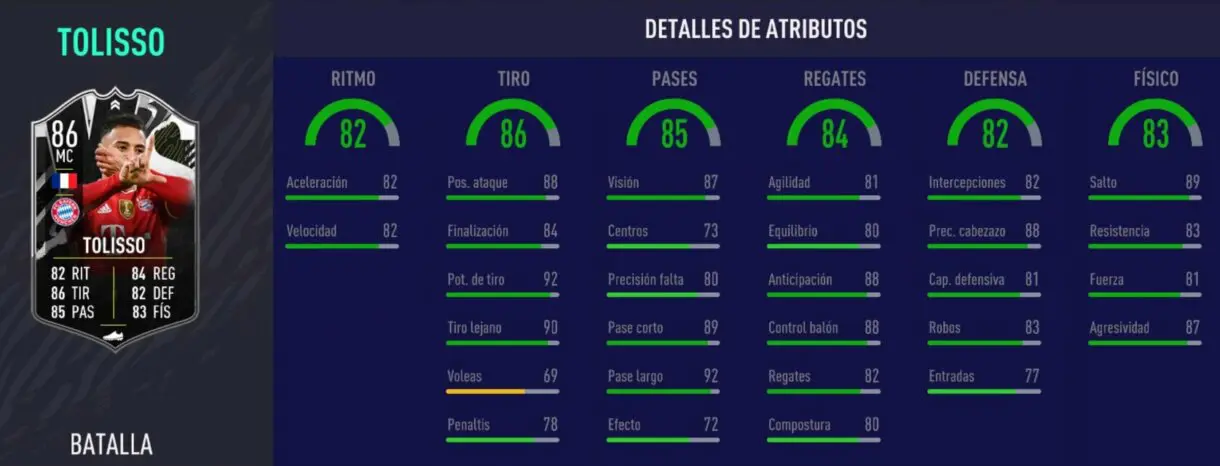 FIFA 21 Ultimate Team Tolisso Showdown stats in game