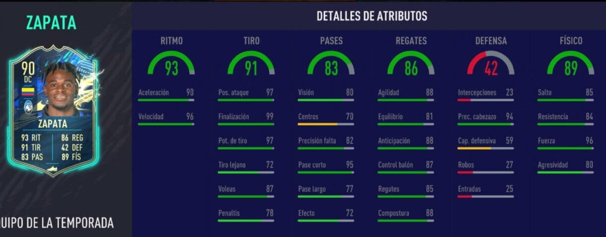 Stats in game de Zapata TOTS. FIFA 21 Ultimate Team