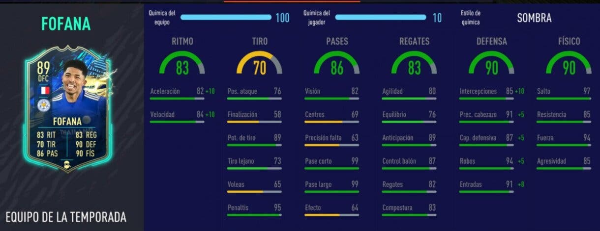 FIFA 21 Ultimate Team: Fofana vs Rúben Diaz TOTS. ¿Qué central de la Premier League es más interesante?. Stats in game de Fofana