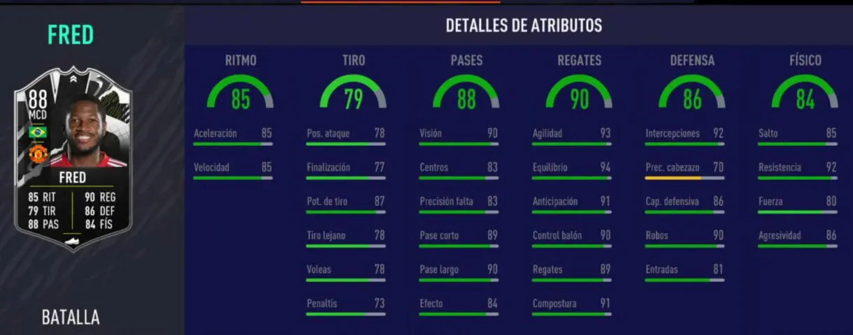 Stats in game de Fred Showdown. FIFA 21 Ultimate Team