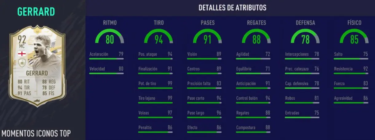 Stats in game de Steven Gerrard Moments.