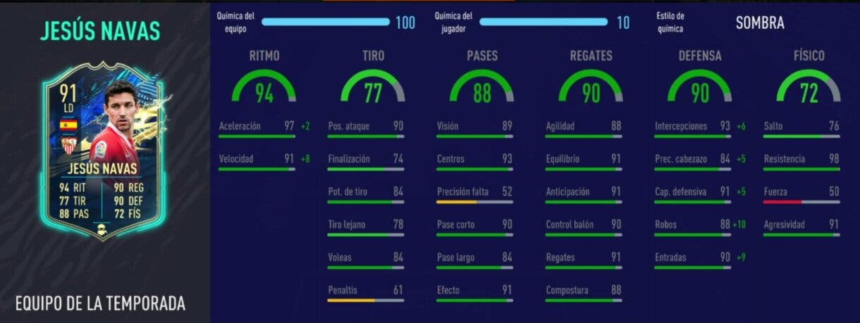 FIFA 21: los laterales derechos más interesantes de cada liga relación calidad/precio Ultimate Team stats in game de Jesús Navas TOTS