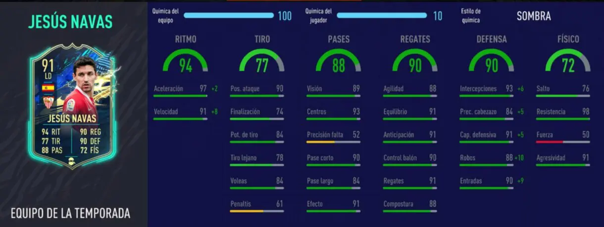 FIFA 21: los laterales derechos más interesantes de cada liga relación calidad/precio Ultimate Team stats in game de Jesús Navas TOTS