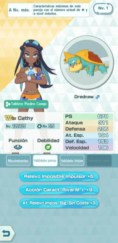 Pokemon Masters EX Cathy Drednaw habilidades