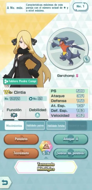 Pokemon Masters EX Cintia y Garchomp
