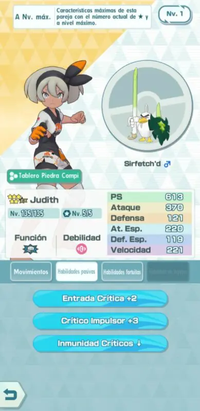 Pokemon Masters EX Judith y Sirfetch'd habilidades