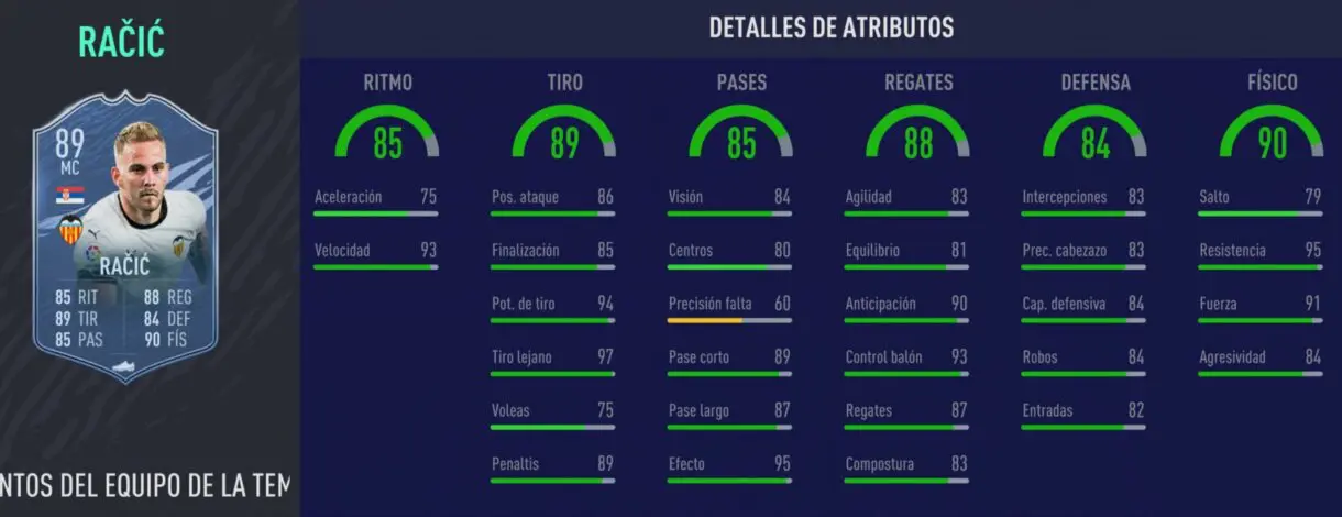 Stats in game Racic TOTS Moments FIFA 21 Ultimate Team