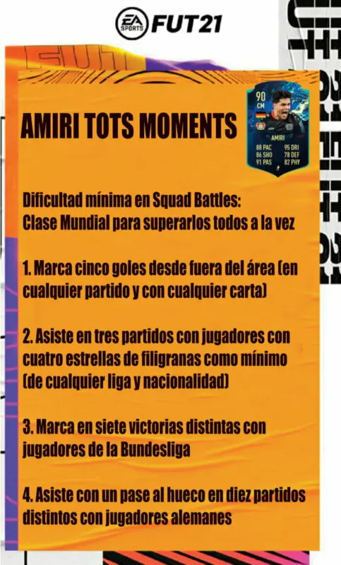 FIFA 21 Ultimate Team guía para conseguir a Amiri TOTS Moments recordatorio objetivos