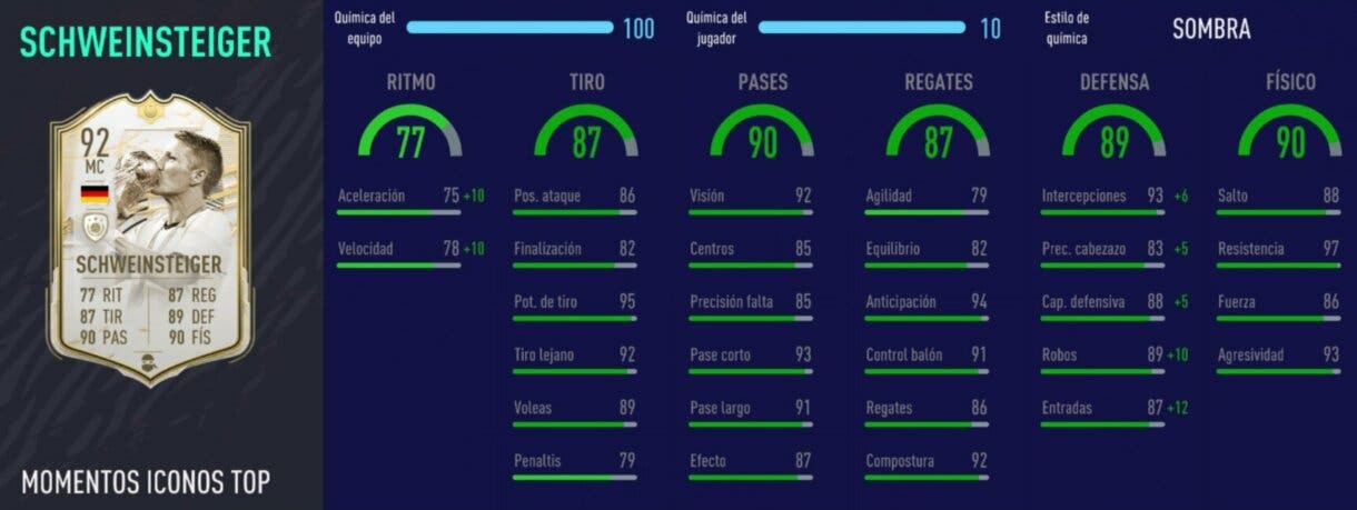 Stats in game de Schweinsteiger Moments. FIFA 21 Ultimate Team