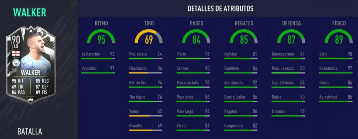 FIFA 21 Ultimate Team. Walker Showdown stats in game