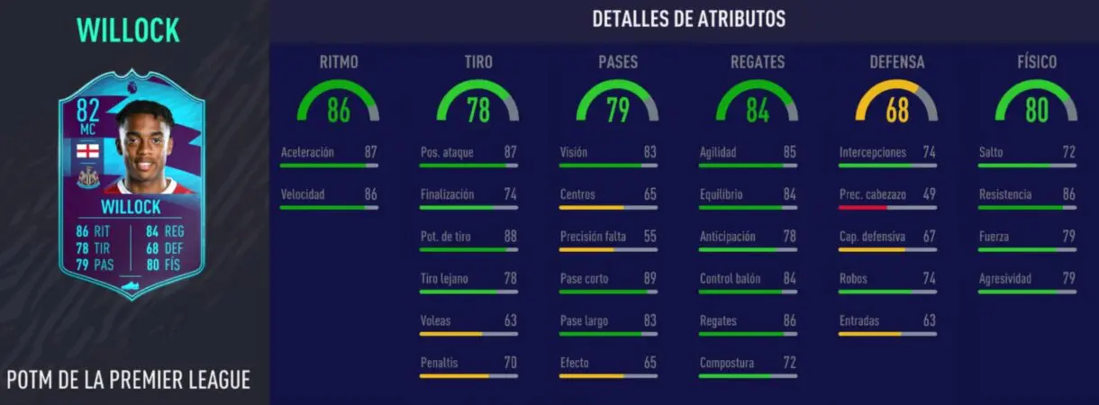 Stats in game de Willock POTM. FIFA 21 Ultimate Team