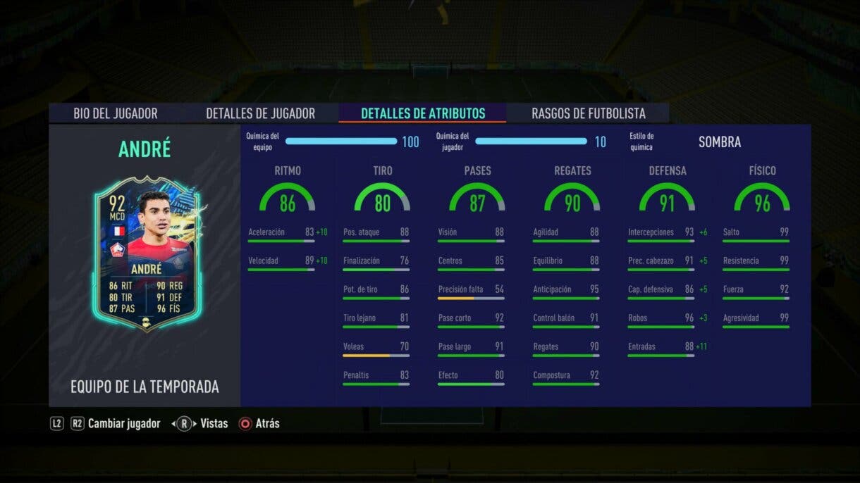 Stats in game de André TOTS. FIFA 21 Ultimate Team