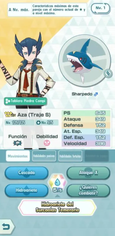 Aza y Sharpedo Pokemon Masters EX