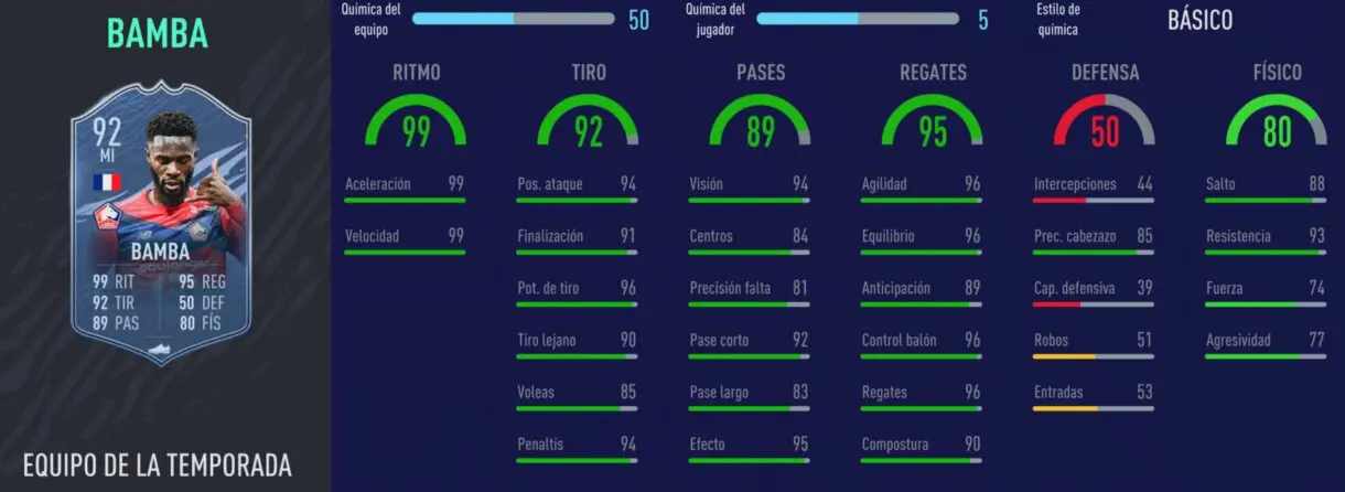 FIFA 21 Ultimate Team las mejores gangas de cada liga para el puesto de extremo izquierdo stats in game de Bamba TOTS