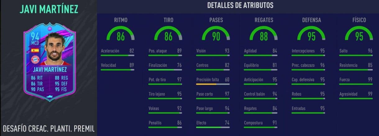 Stats in game de Javi Martínez Fin de Una Era. FIFA 21 Ultimate Team