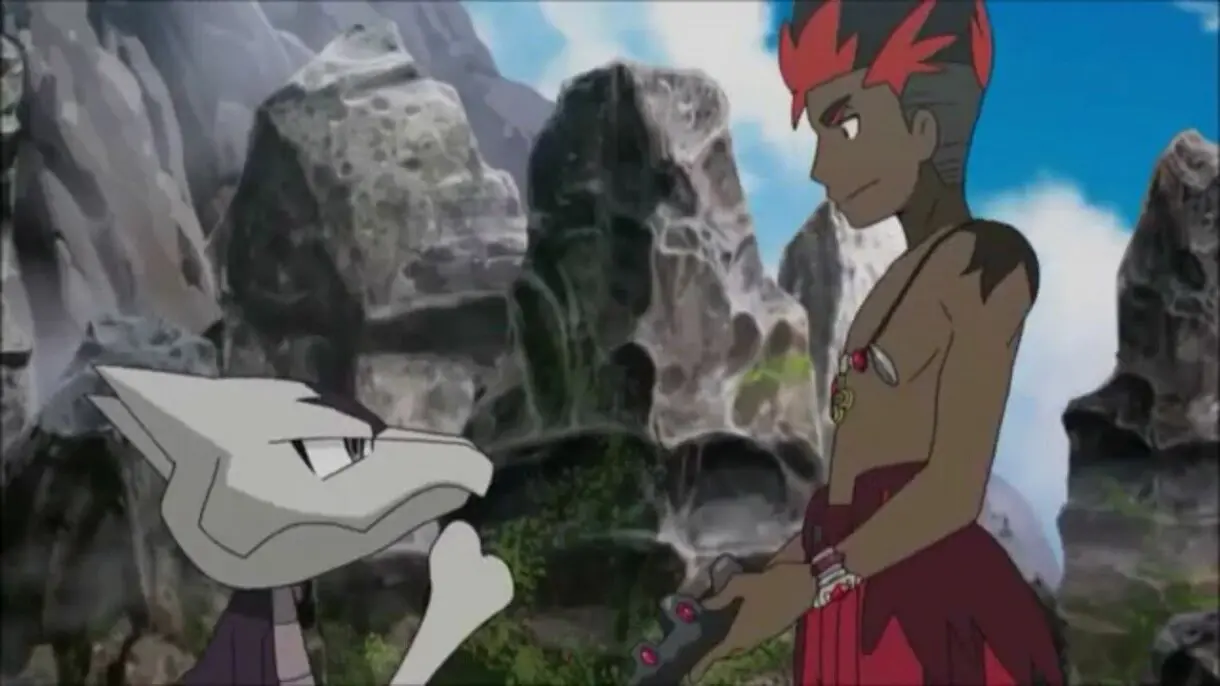 Kiawe y Maroak anime Pokemon