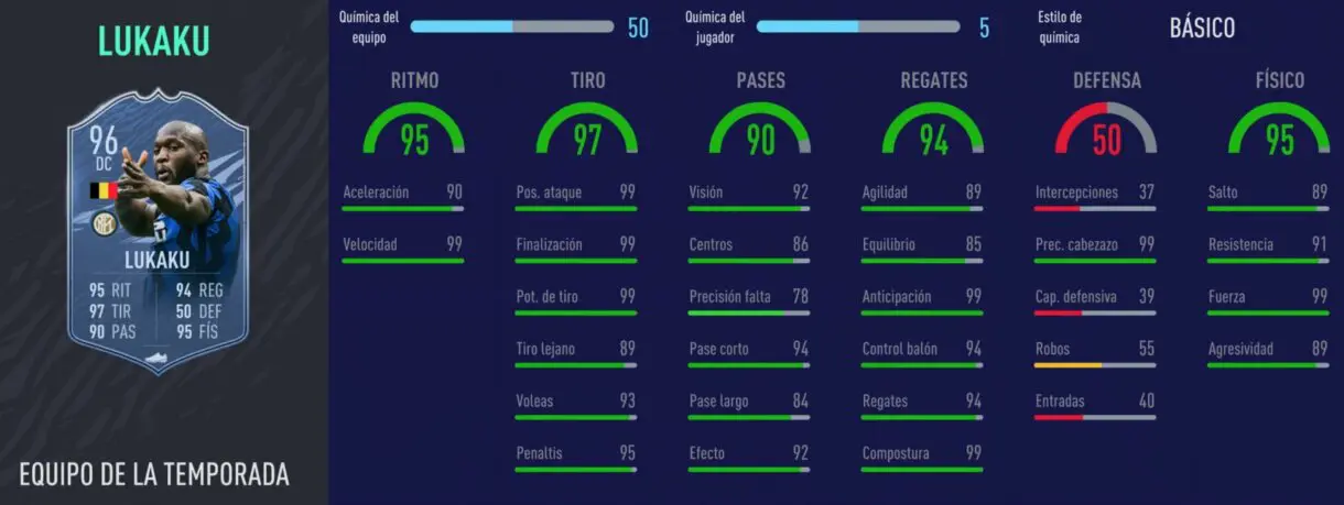 FIFA 21 Ultimate Team TOTS Ultimate que han bajado de precio y ahora son más interesantes. Stats in game de Lukaku TOTS