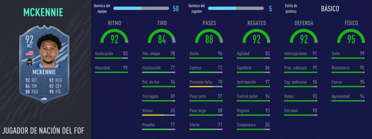 Stats in game de McKennie Jugador de Nación. FIFA 21 Ultimate Team
