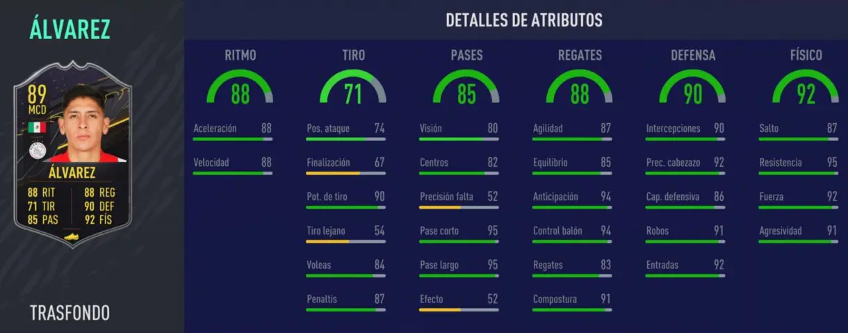 FIFA 21 Ultimate Team. Temporada siete, cartas Trasfondo del nivel quince. Edson Alvárez stats in game