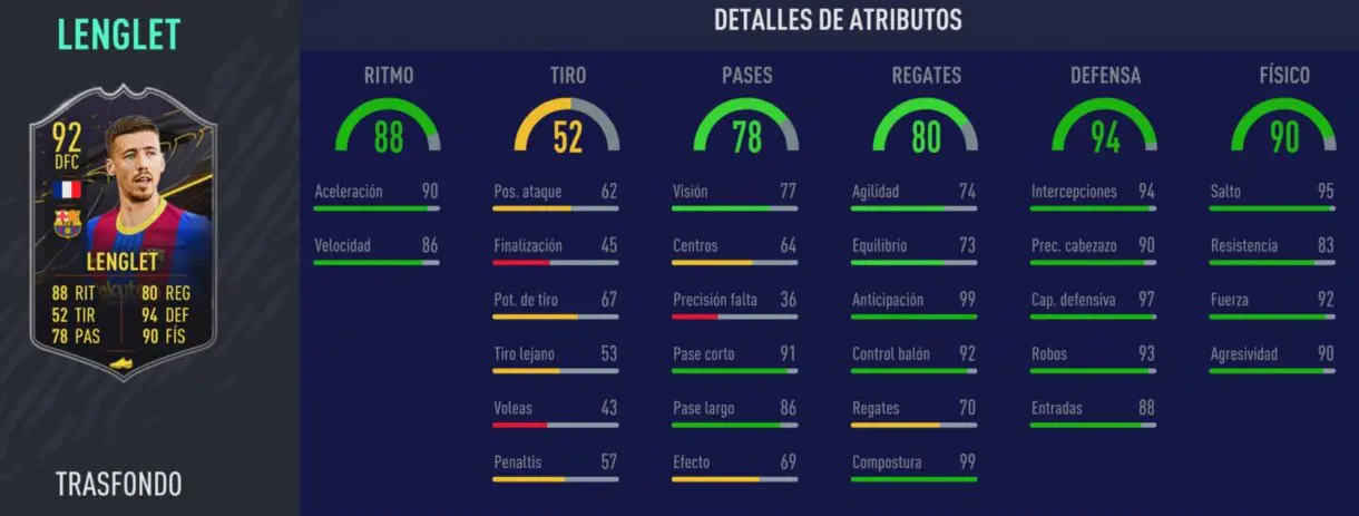 FIFA 21 Ultimate Team Recompensas Temporada 7 Lenglet Trasfondo stats in game