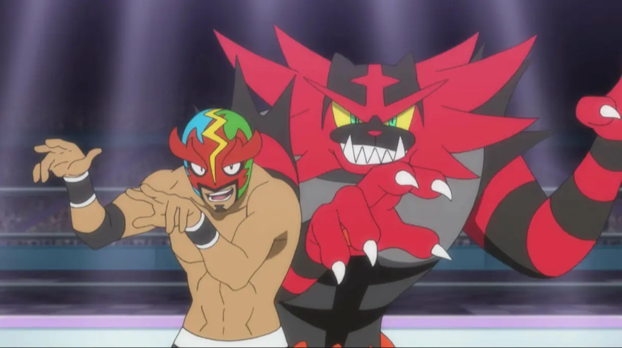 Royale el Enmascarado e Incineroar anime de Pokemon