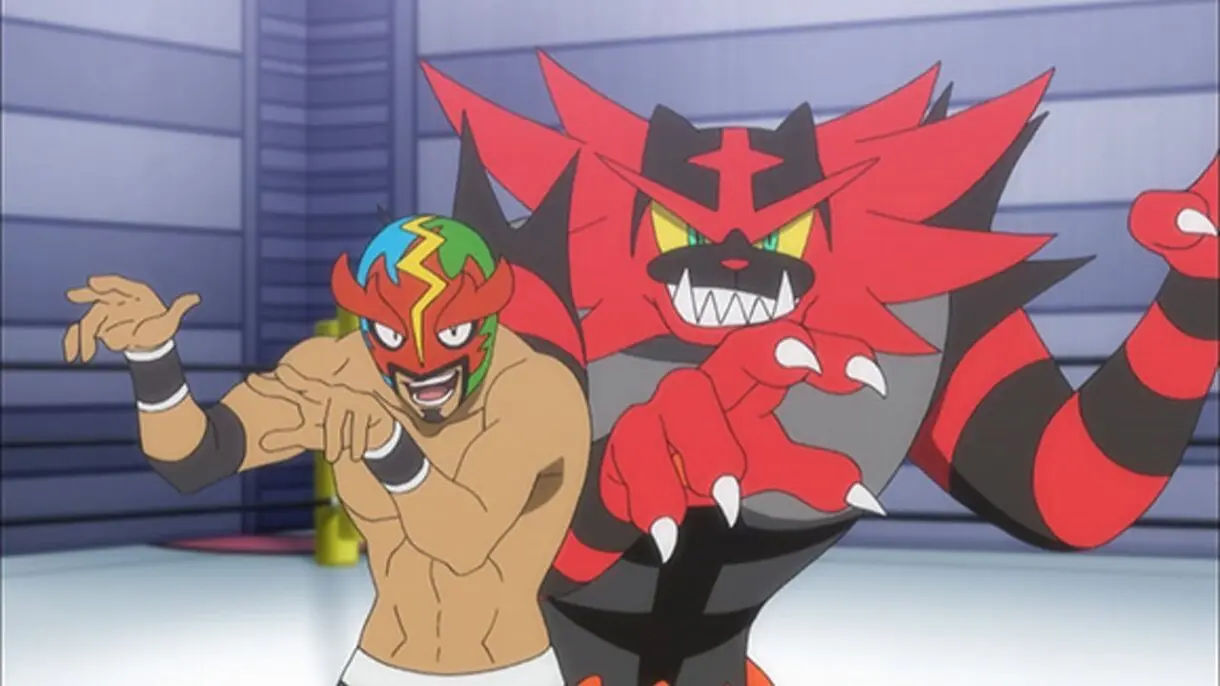 Royale el Enmascarado e Incineroar anime Pokemon