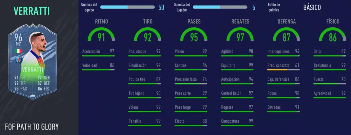 FIFA 21 Ultimate Team. Festival of FUTball actualizados. Stats in game de Verratti