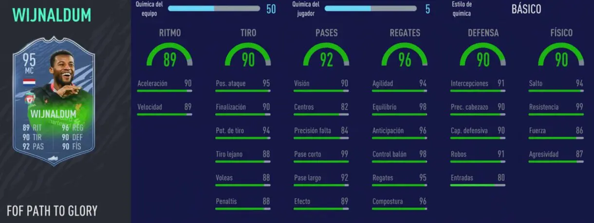 FIFA 21 Ultimate Team Festival of FUTball que son muy interesantes relación calidad/precio. Stats in game de Wijnaldum