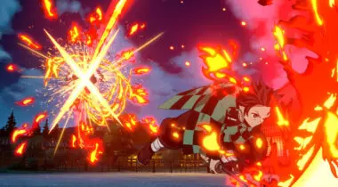 Imagen de Aquí tienes un Tanjiro Vs Rengoku en la versión de PS5 de Kimetsu no Yaiba - The Hinokami Chronicles