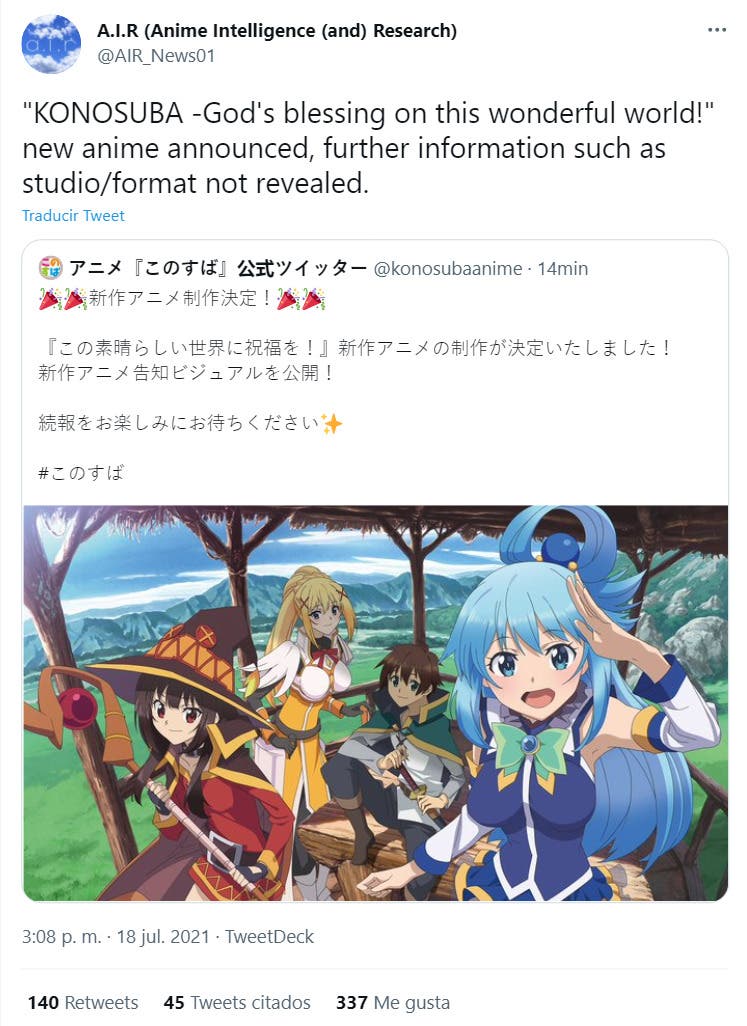 KonoSuba: 3ª temporada e animê de 'Bakuen' são anunciados