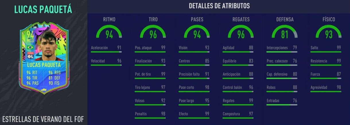 Stats in game de Paquetá Summer Stars. FIFA 21 Ultimate Team
