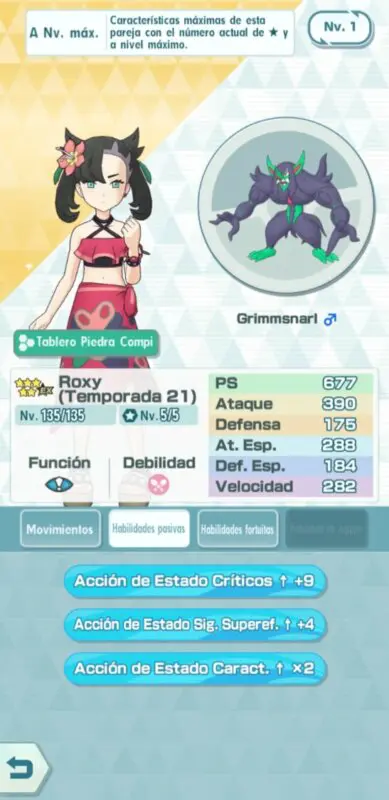 Pokemon Masters EX Roxy y Grimmsnarl habilidades