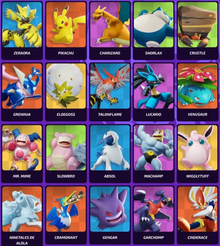 Pokemon UNITE plantel