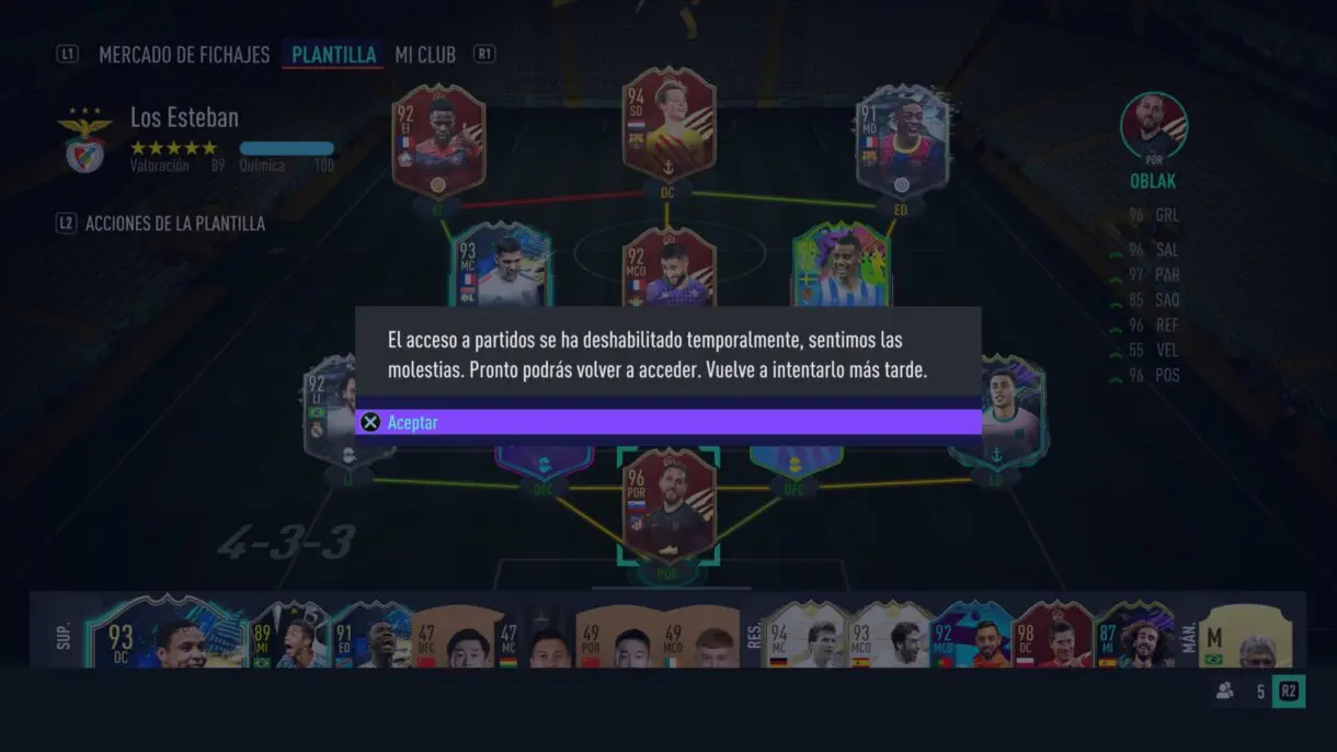 Mensaje acceso deshabilitado FIFA 21 Ultimate Team