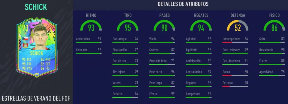 Stats in game de Schick Summer Stars. FIFA 21 Ultimate Team