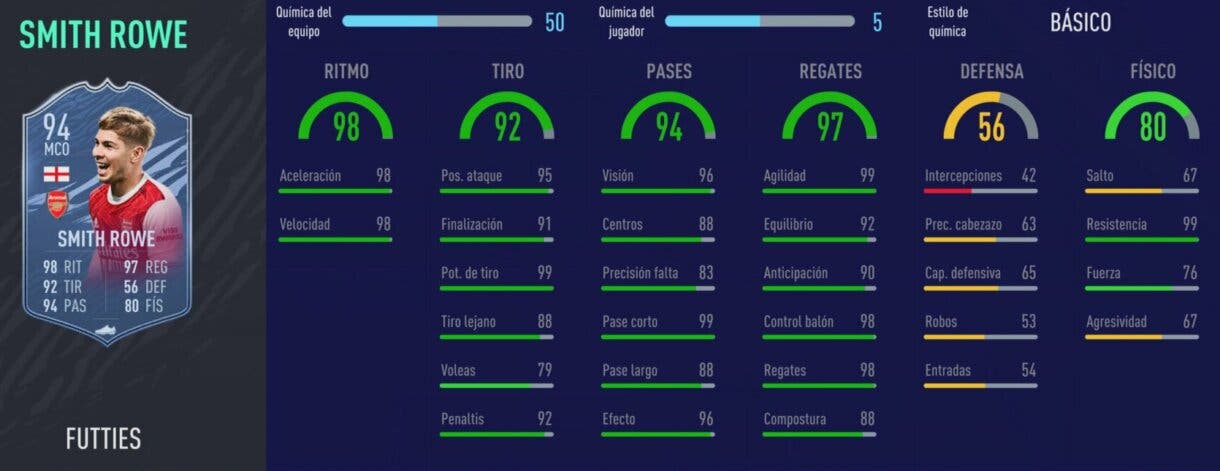 Stats in game de Smith-Rowe FUTTIES. FIFA 21 Ultimate Team
