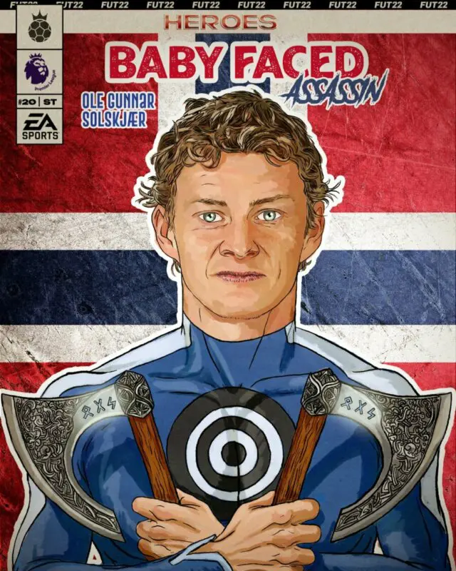 Imagen utilizada por EA Sports para confirmar la presencia de Solskjaer como FUT Heroes en FIFA 22 Ultimate Team
