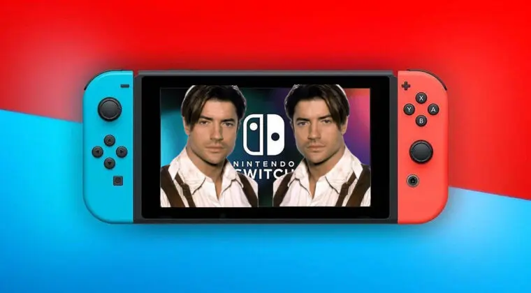 Imagen de Pillan al mítico Actor Brendan Fraser con una Nintendo Switch en las manos justo antes de una entrevista