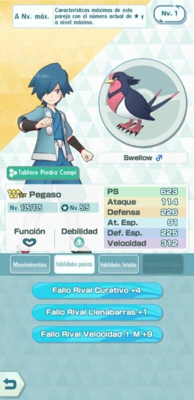 Pegaso y Swellow Pokemon Masters EX habilidades