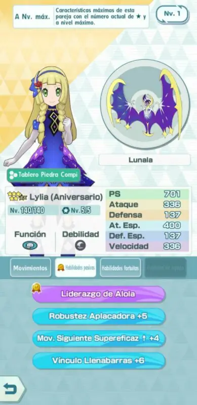 Pokemon Masters EX Lylia y Lunala habilidades