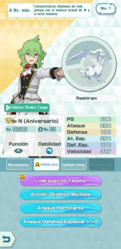 Pokemon Masters EX N y Reshiram habilidades