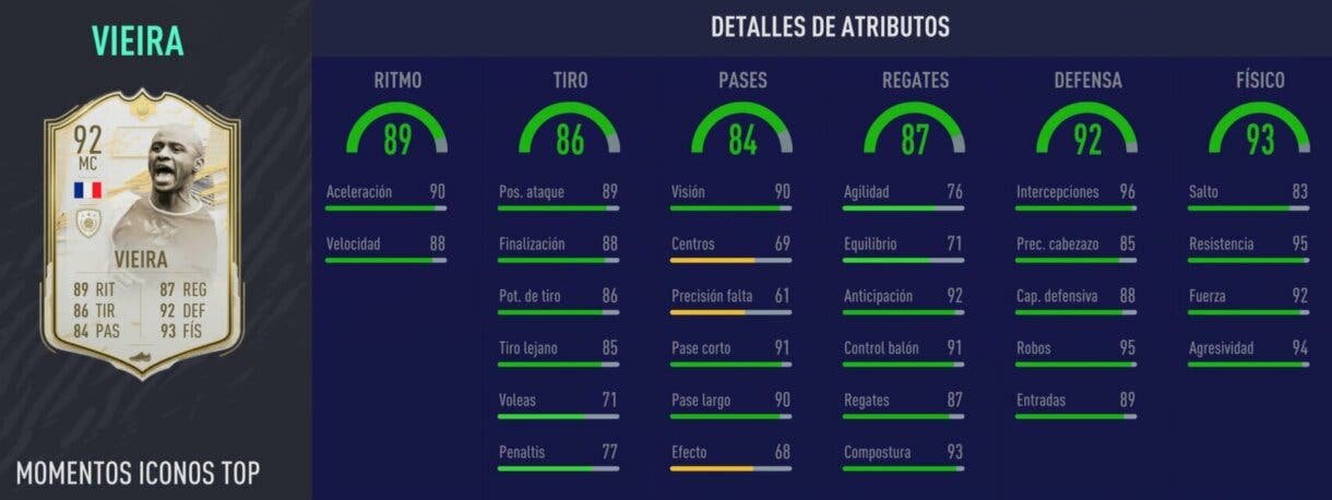 Stats in game de Vieira Moments. FIFA 21 Ultimate Team