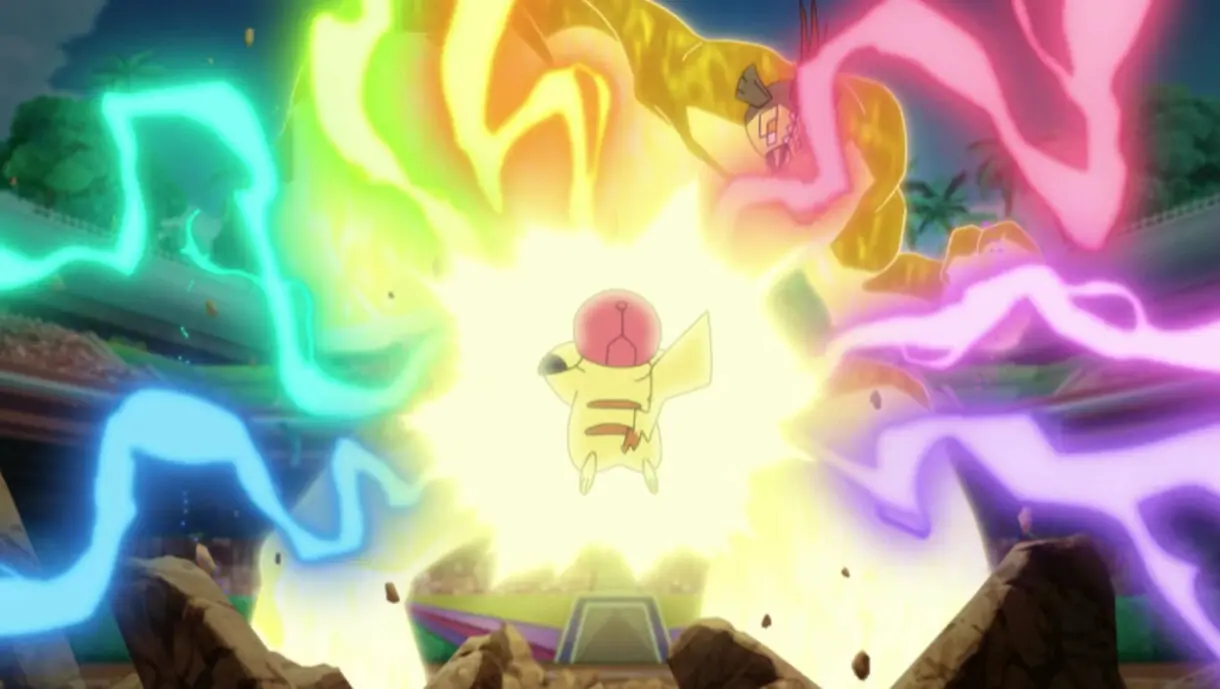 anime de Pokemon duelo Movimientos Z Pikachu Tapu Koko