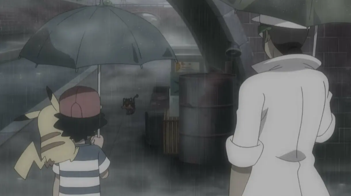 anime de Pokemon Sol y Luna Litten lluvia